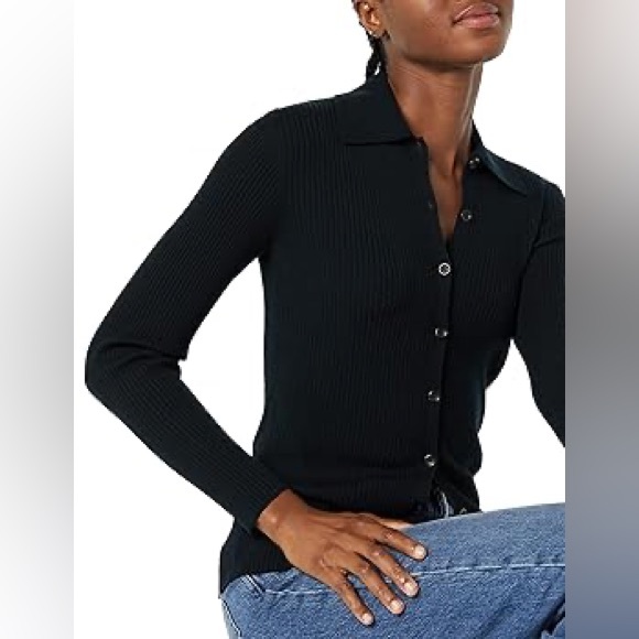 Daily Ritual Black Ribbed Collared Cardigan - Picture 2 of 6